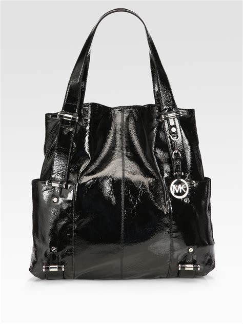 michael kors black leather tote|michael kors black patent tote.